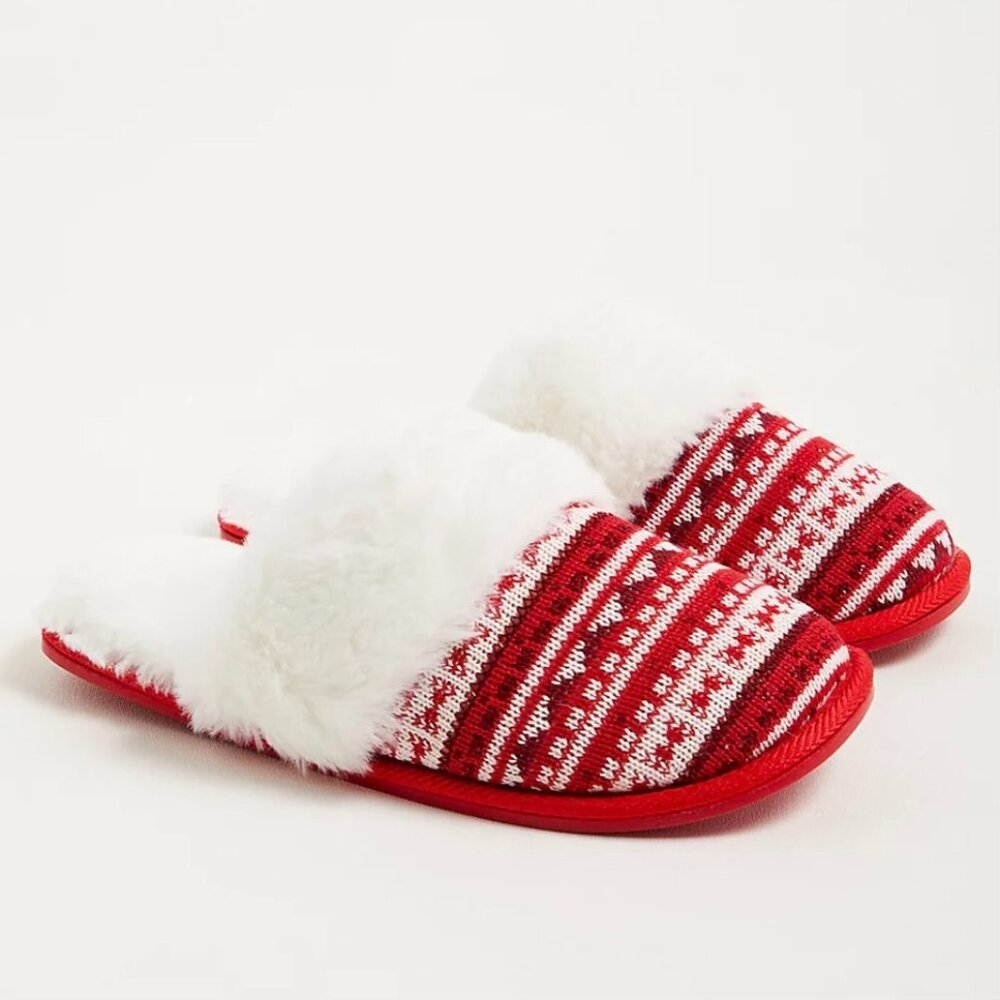 Torrid Red Fair Isle Fur Slip-On Slipper 9WW